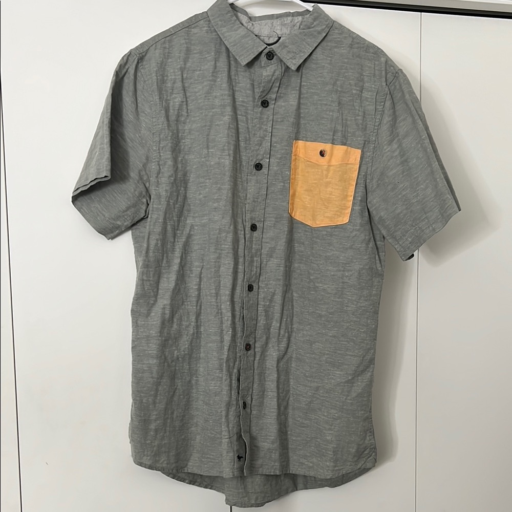 Men's Gray and Orange comfortable summer short sleeve button down shirt